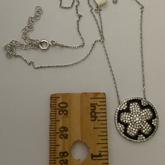 925 Silver flower necklace clear black cz stones - Picture 2 of 5